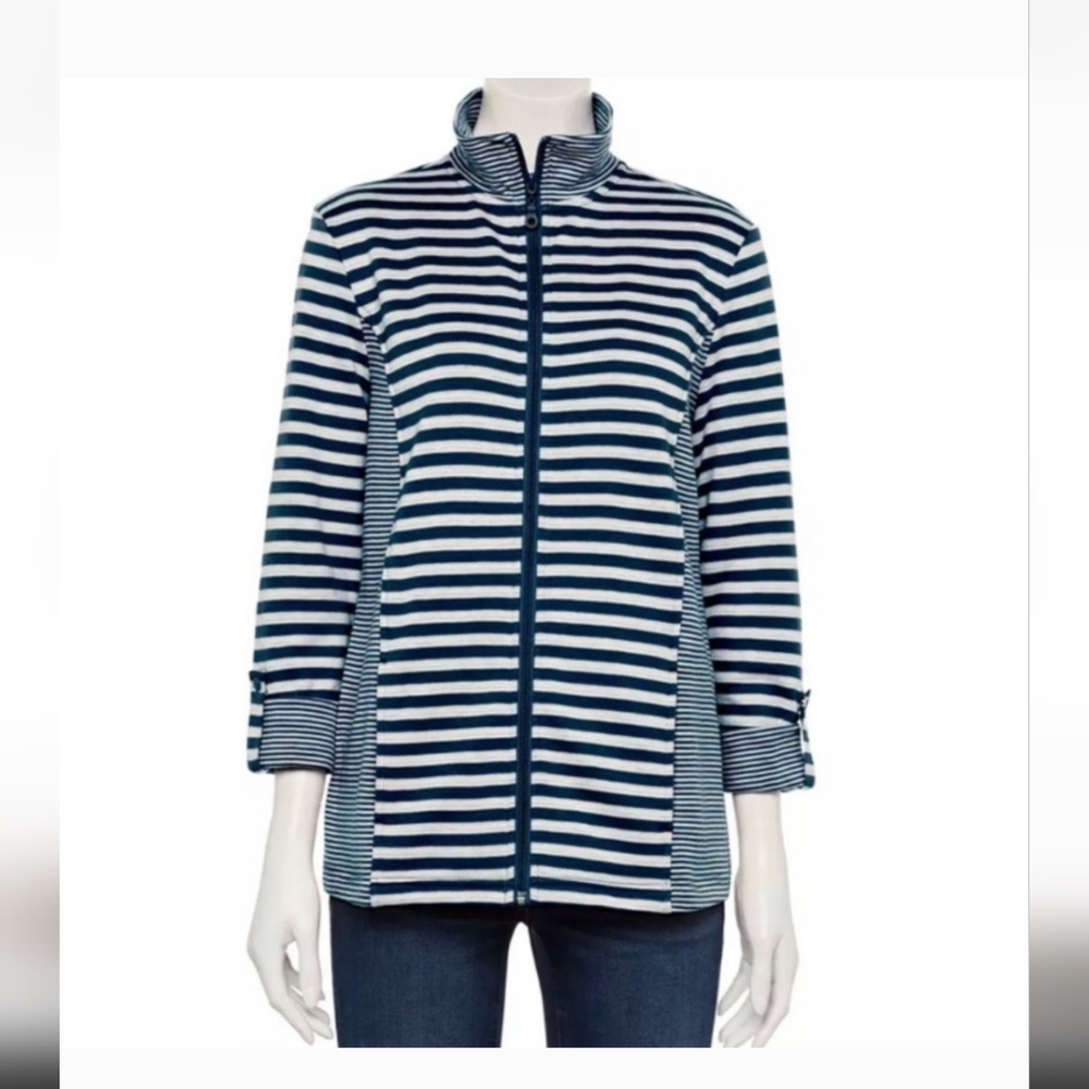 Croft and Barrow spring jacket navy blue and white striped XXL